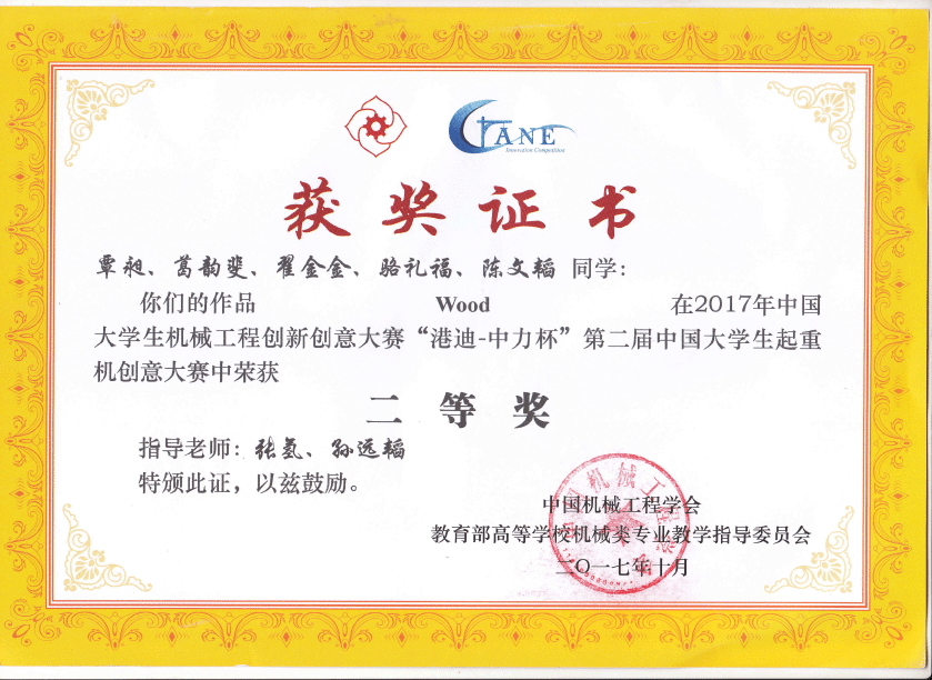 中国大学生起重机创意大赛二等奖